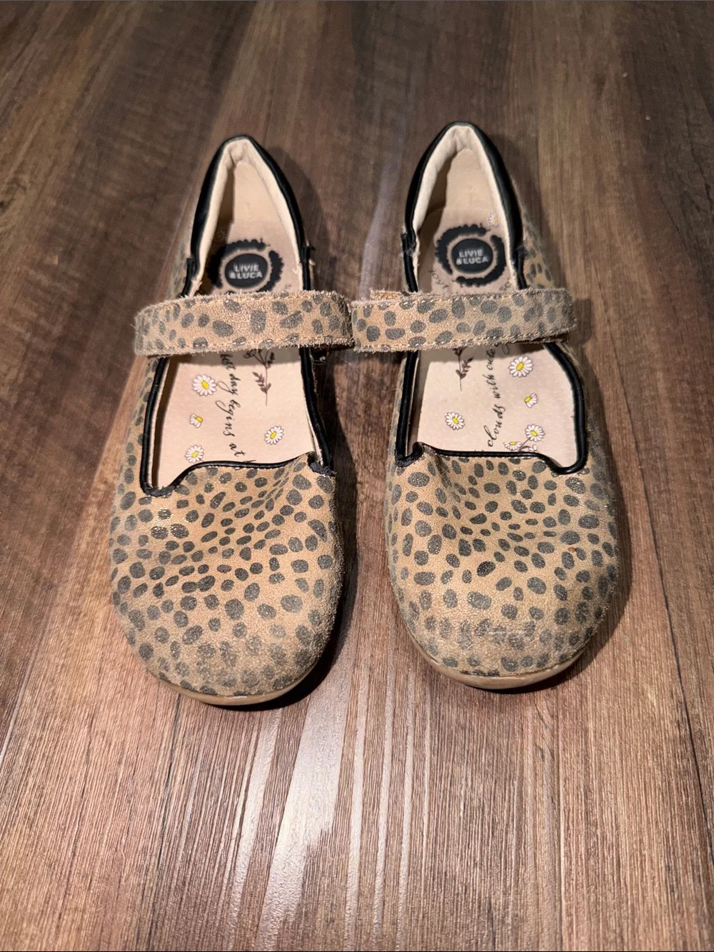 Livie & Luca Leopard Print Leather Girls Ballet Flat Shoes Sz 13